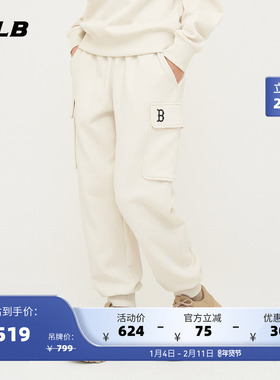 MLB官方 男女情侣加绒大口袋工装风休闲束脚长裤24秋冬PTB08