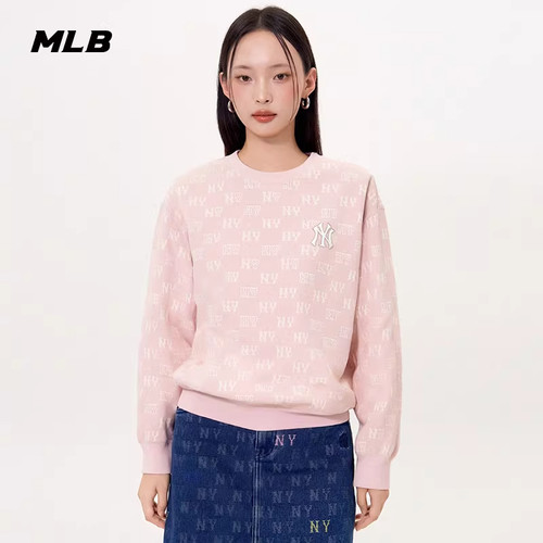 MLB官方 男女同款钻石老花复古圆领卫衣26春季新款MTM01/MTM04