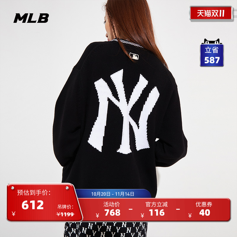 针织外套MLB针织开衫宽松百搭