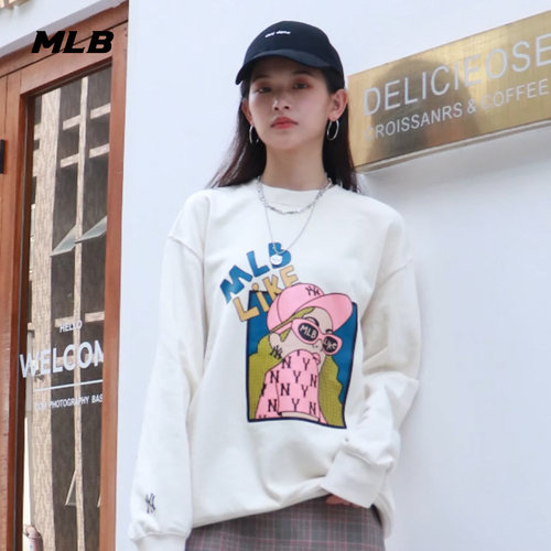 MLB官方情侣运动长袖卫衣LIKE漫画宽松套头衫圆领时尚MTO02/MTB05