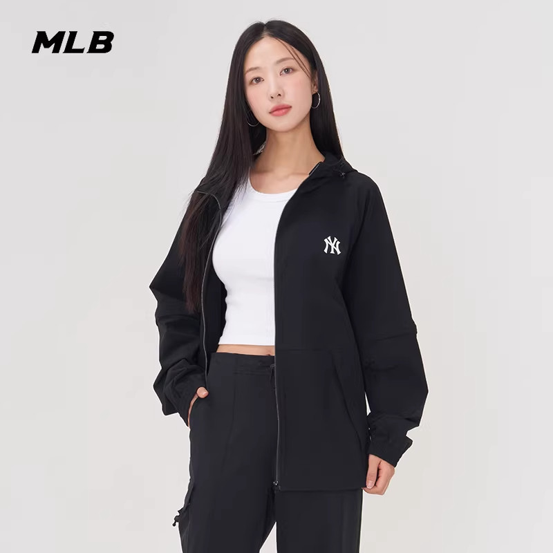 MLB官方男女情侣纯色凉感可调节袖长连帽夹克外套25夏季新款WJB01