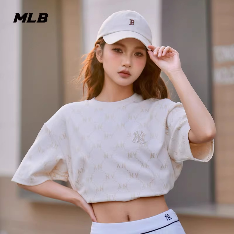 MLB官方 男女情侣圆领时尚短袖满印老花休闲T恤25夏季新款TSM01