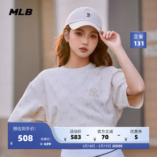 MLB官方 男女情侣圆领时尚短袖满印老花休闲T恤25夏季新款TSM01