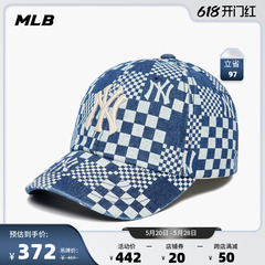 MLB官方 男女情侣帽子牛仔棋盘格软顶遮阳棒球帽复古休闲潮CP86