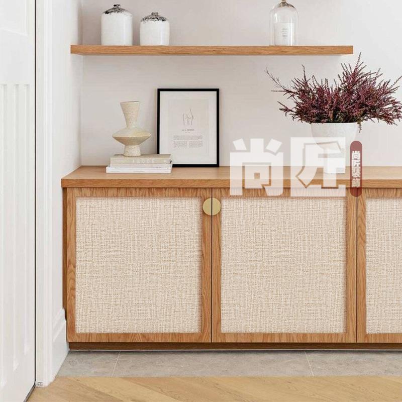 贴纸自粘衣柜门家具翻新改色玻璃遮挡原木风日式仿麻布纹墙纸自粘