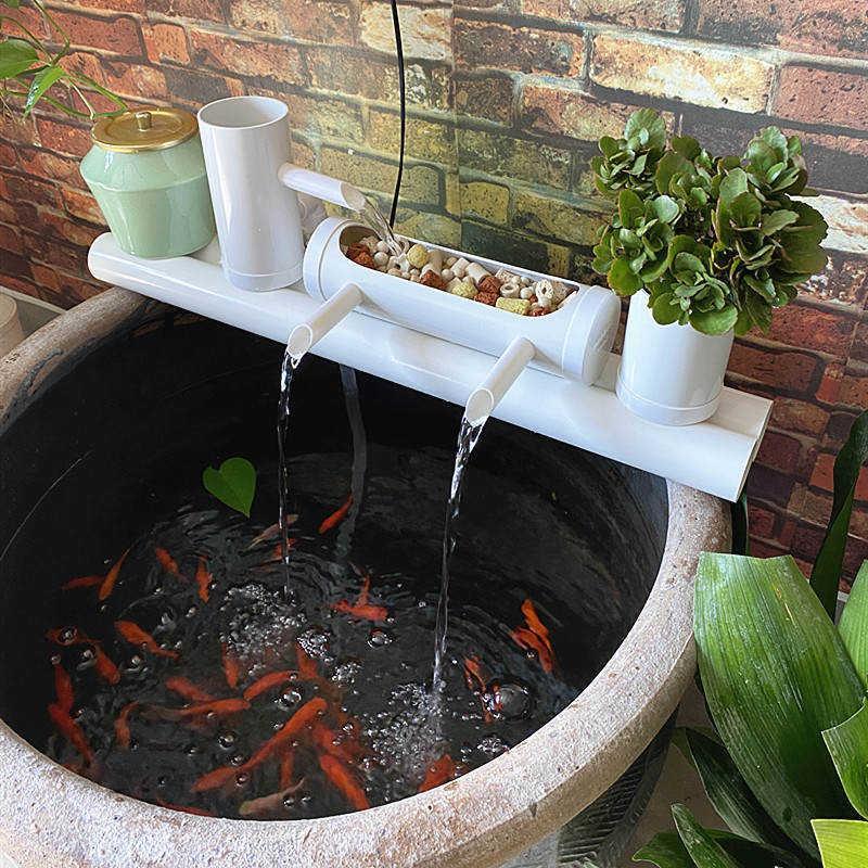 。流水器鱼缸瓷缸过滤器养鱼水循环上置增氧过滤泵小型石槽瓦缸圆