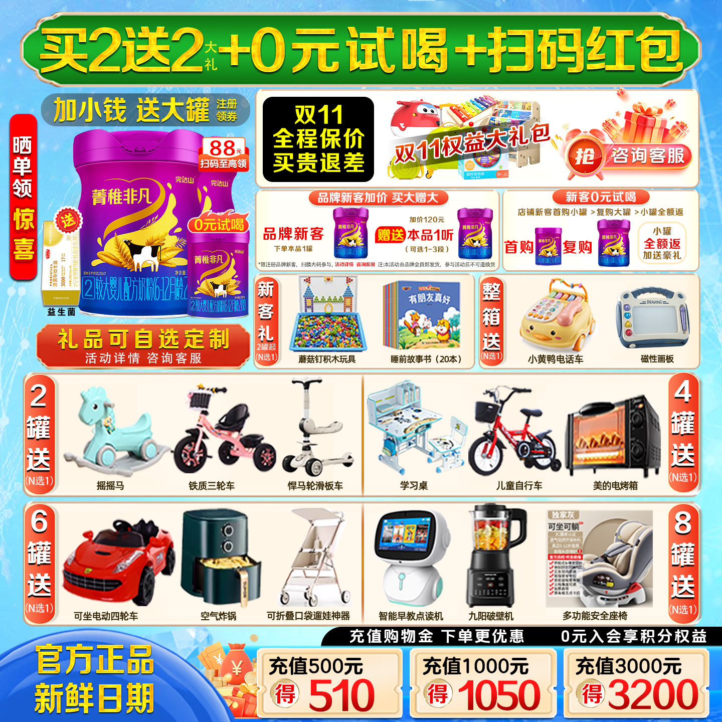 【买1送1】完达山菁稚非凡2段750g*2罐婴幼儿童成长配方牛奶粉