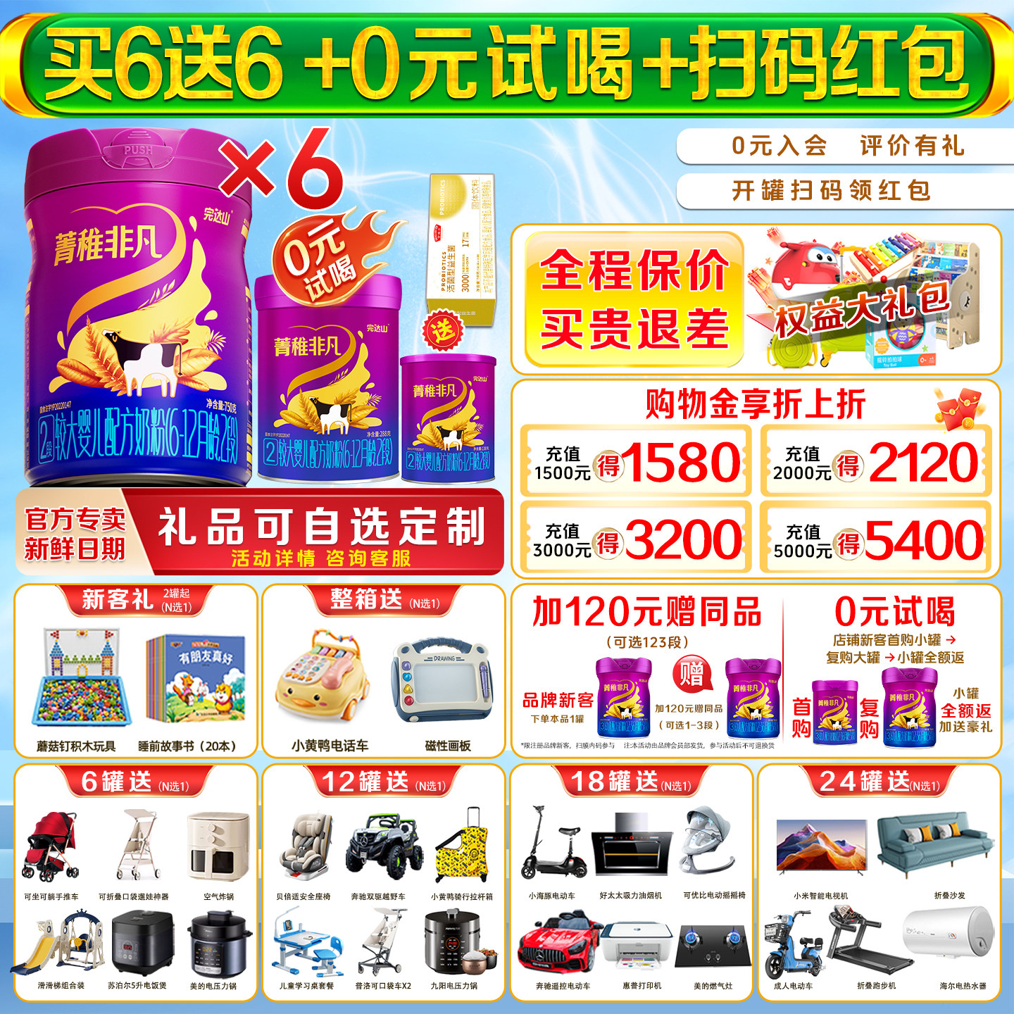 【买6发12】完达山菁稚非凡2段750g*6罐婴幼儿配方国产牛奶粉