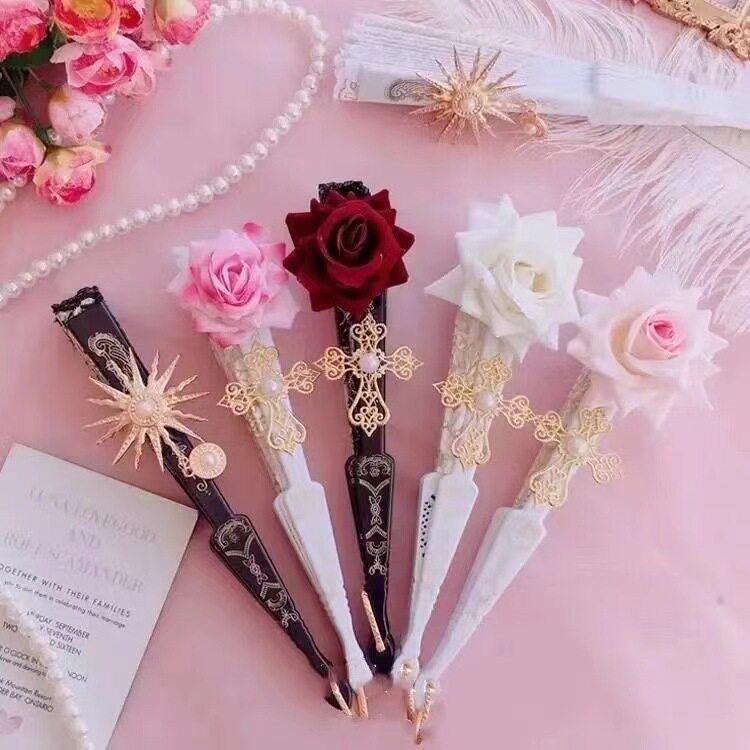 lolita蕾丝扇子华丽复古欧式玫瑰折扇茶会款暗黑搞死漫展cos道具