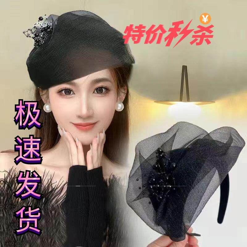 法式半帽发箍遮白发网纱布艺发饰复古半帽气质妈妈神器高档头饰