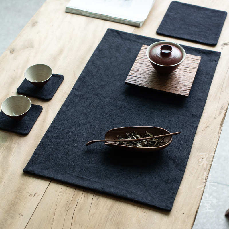 彩集堂 复古做旧扎染棉麻帆布茶垫 茶席茶杯垫水壶垫桌布隔热垫子