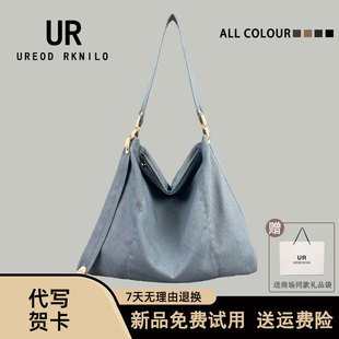 UR韩系牛仔帆布单肩包包女2025慵懒风大容量手提包通勤斜跨托特包
