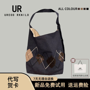 UR原创新款手工刺绣加厚牛仔帆布包女宽带百搭单肩腋下斜挎托特包