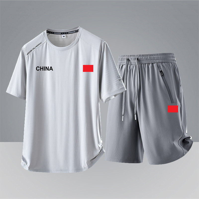 国家队Chian短袖运动套装男跑步速干篮球武术教练体育训练服定制