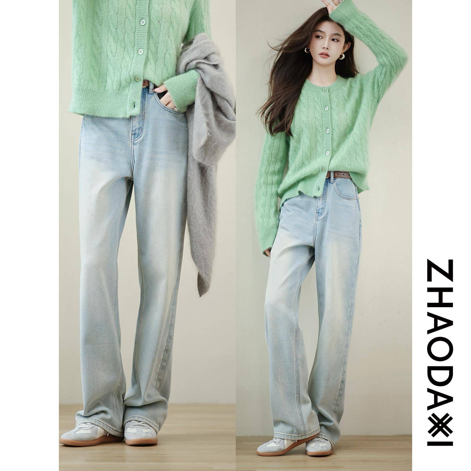 《纺筒腿精加薄绒牛仔裤》混/加绒DK4KZ000 直显棉瘦款