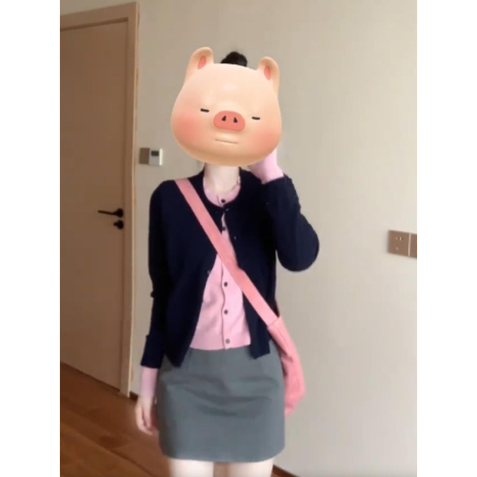 撞假两学院风25437织色开衫女2025早秋季新款修身短款毛衣外套件