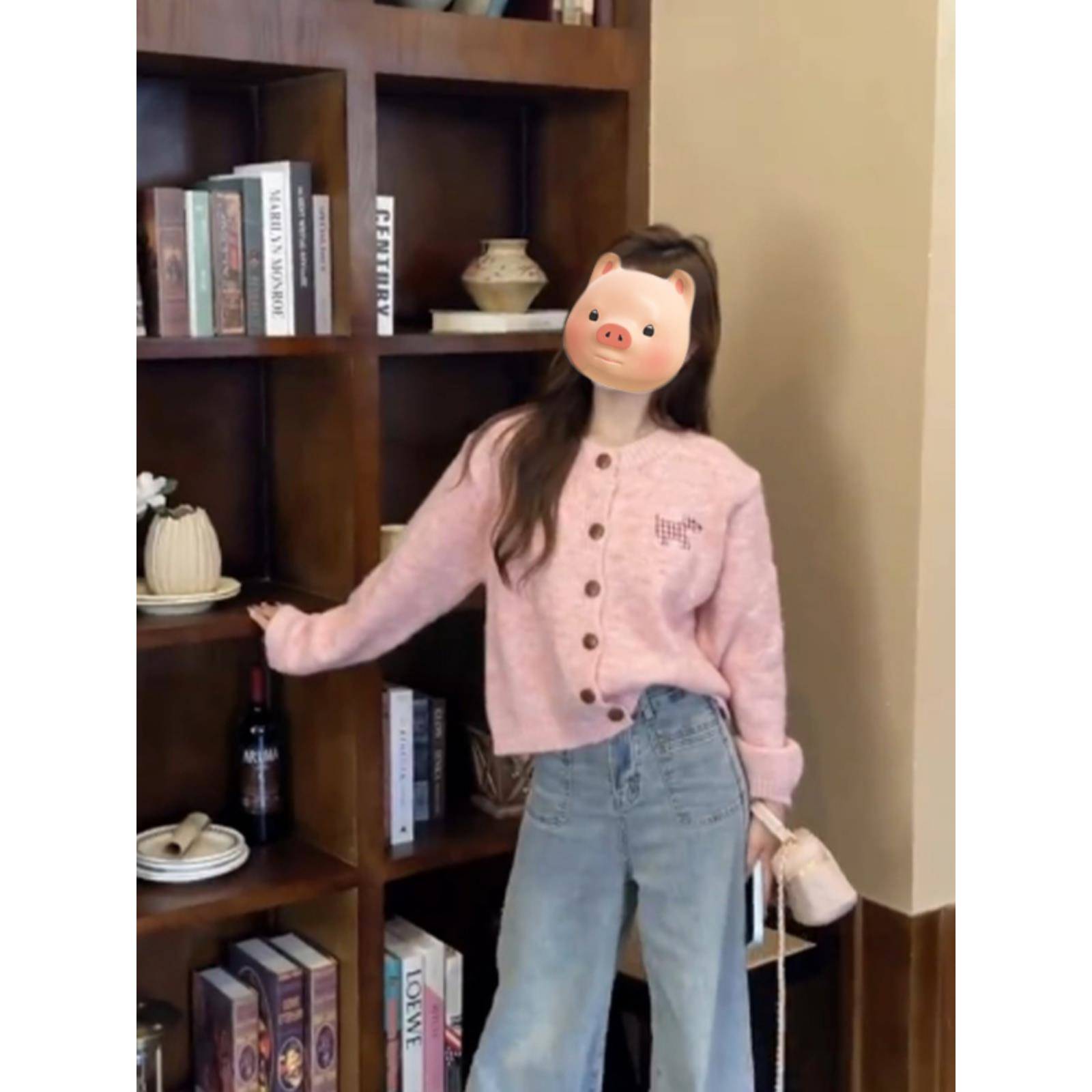 粉色甜美短款毛衣开衫女202230725早秋季新款韩穿搭系针外长织袖