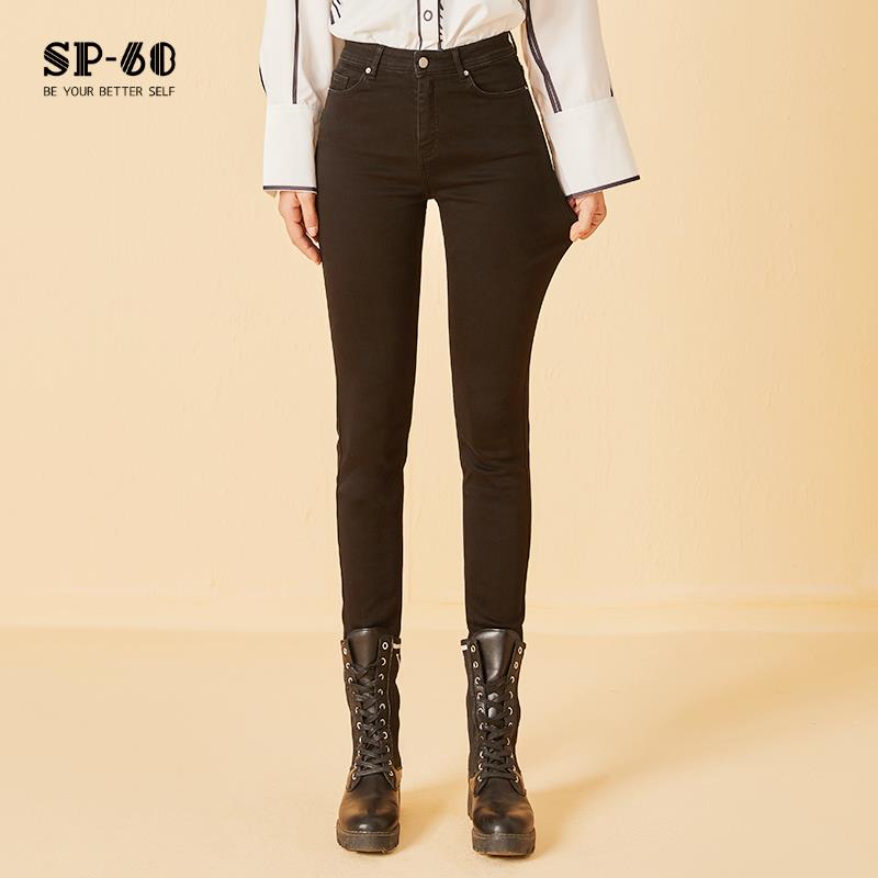 sp8牛仔裤色小脚经典绒保暖新秋冬K-NZ431女士直6筒裤显灰瘦弹加
