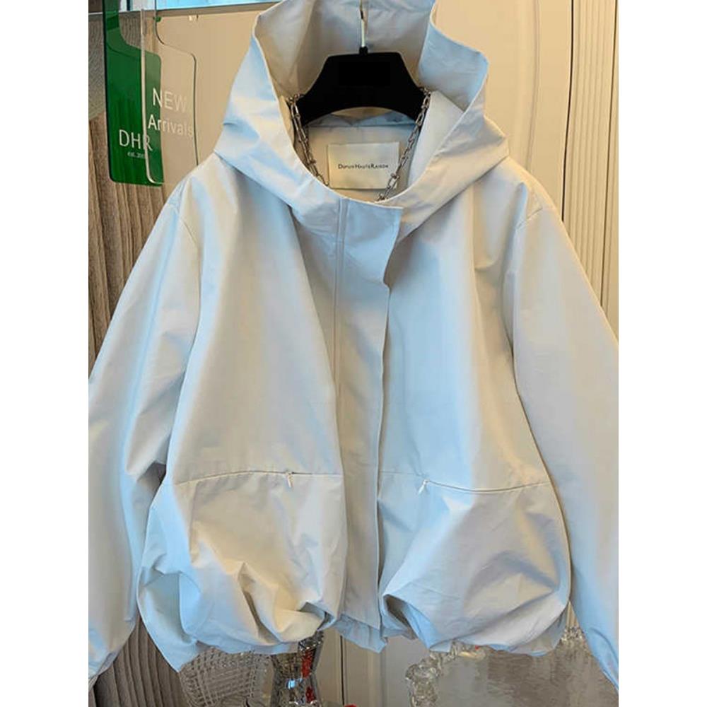 大码女感AIY高级超好看冲锋衣秋2024新款春胖mm欧货短款连帽风衣