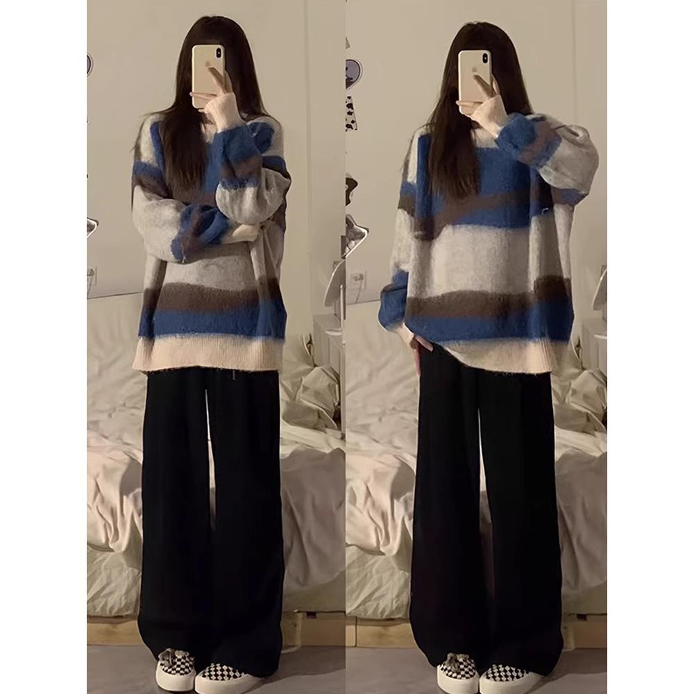 高级感好看小个子奶fuu慵懒f风条毛衣女春超纹秋季202C34MH7975新