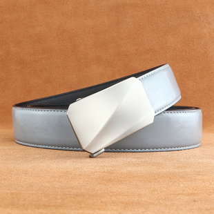 蓝色皮带男士真皮休闲简约内穿式自动扣腰带青年韩版内插内扣裤带