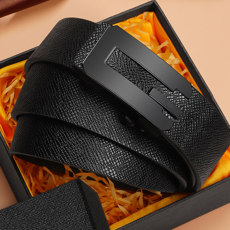 G字母皮带男士真皮黑色自动扣内穿无牙无孔腰带男商务时尚西裤带