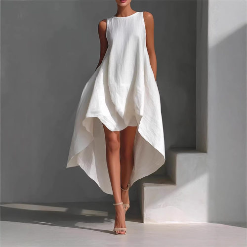 不规则圆领无袖连衣长裙Irregular roundneck sleevelessjumpsuit