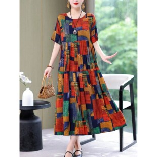 人造棉连衣裙Floral long print rayon dress oversized 碎花大码