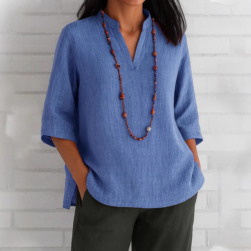 V领七分袖休闲衬衫上衣V-neck sevenquartersleevecasualshirttop