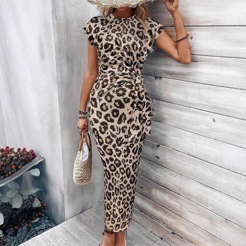 Round neck printed bag hip dress for women圆领印花包臀连衣裙