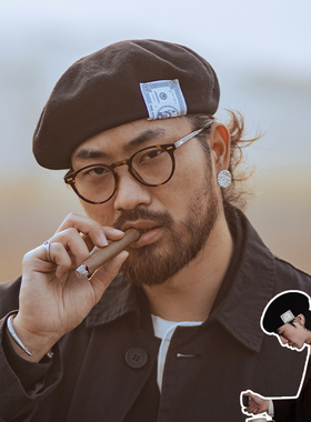 古叔的着「武骨」黑色羊毛贝雷帽男春季英伦复古毛呢小兵画家帽子