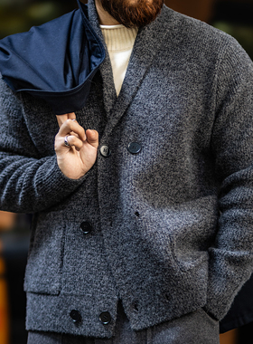 古叔的着2025新款双排扣老钱风青果领毛衣外套男冬季针织开衫上衣