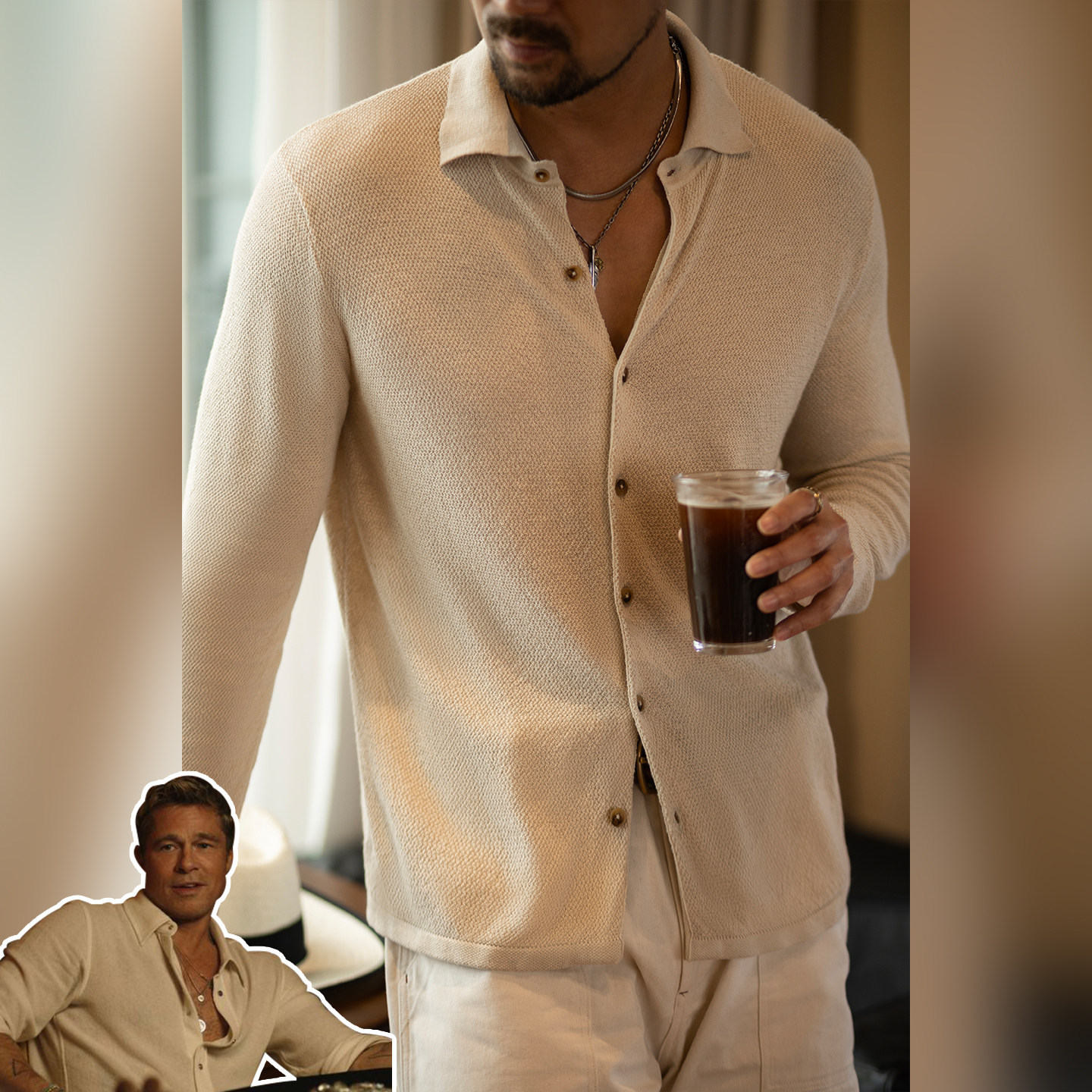 古叔的着 亚麻混纺复古老钱风针织衬衫男宽松翻领松弛感薄款衬衣