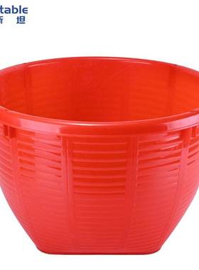 稳斯坦W5392可穿绳仿竹编圆形箩筐加厚胶框箩兜可装水周转筐红色(