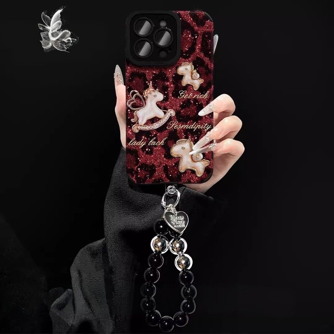 瞳眼小羊皮豹纹小白马适用苹果华为vivo/oppo小米红米荣耀iqoo手机壳17pro新品小众款保护套pura70高级感外壳