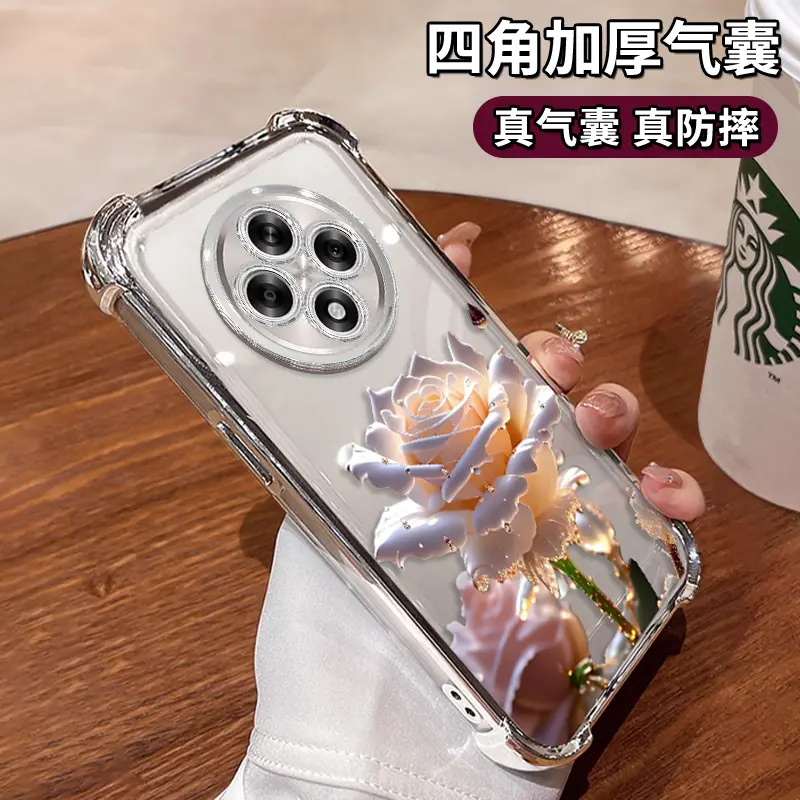 水晶玫瑰电镀防摔壳适用OPPOA3手机壳新款2025网红爆款a3pro镜头全包创意保护套oppo女款小众不撞款时尚外壳