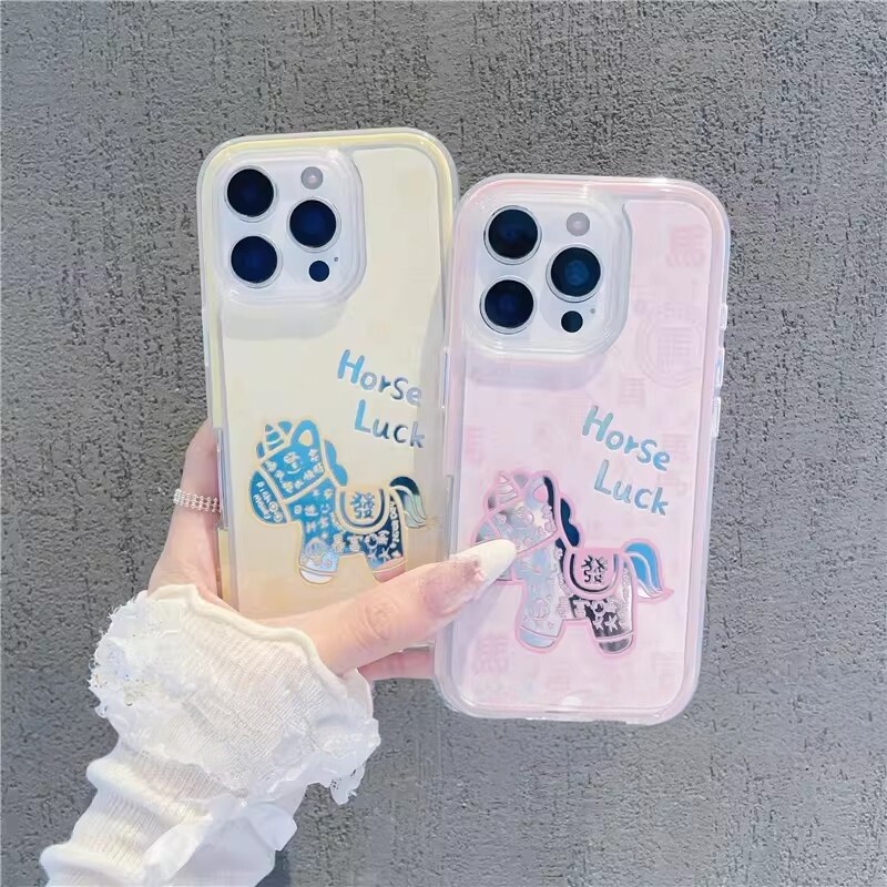 炫彩镜面幸运小马适用苹果华为vivo/oppo小米红米荣耀iqoo手机壳小众款可爱风17ProMax新品保护套Mate80外壳
