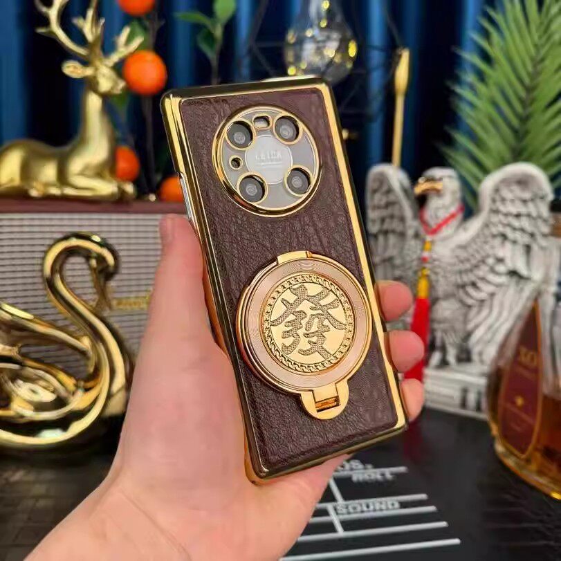 树纹皮套超爆款發字圆盘横竖支架适用华为mate70pro手机壳mate80新款2026网红爆款保护套pura80男士商务外壳