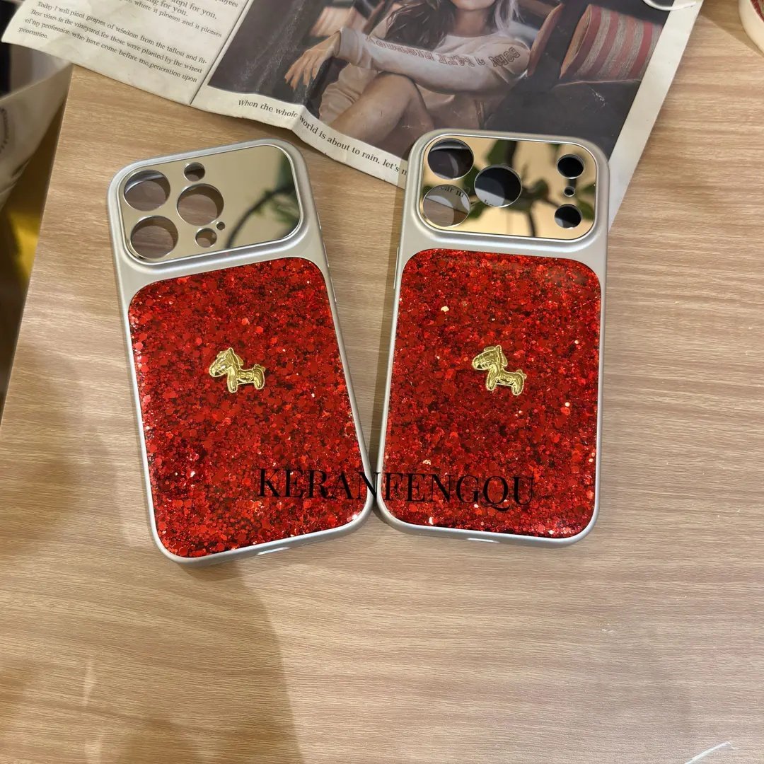 新款镜面闪粉亮片小马适用苹果17promax手机壳超好看的16promax保护套高级感17新年红15pro爆款14pro外壳女款,3C数码配件,手机保护套/壳,淘宝优惠券,粉丝福利购,淘宝优惠卷