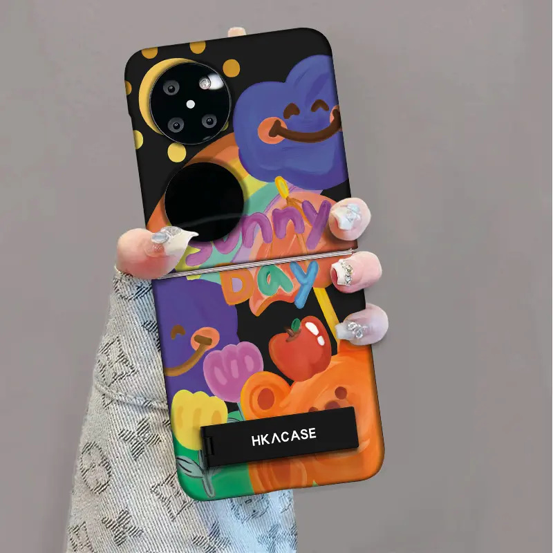 彩色涂鸦折叠支架壳适用华为pocket2手机壳新款2025网红爆款p50pocket超薄防摔pockets女生不撞款可爱保护套