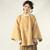 传统汉服外套 秋冬明制拜年汉服毛呢半袖 彩云涧 毛呢方领半袖