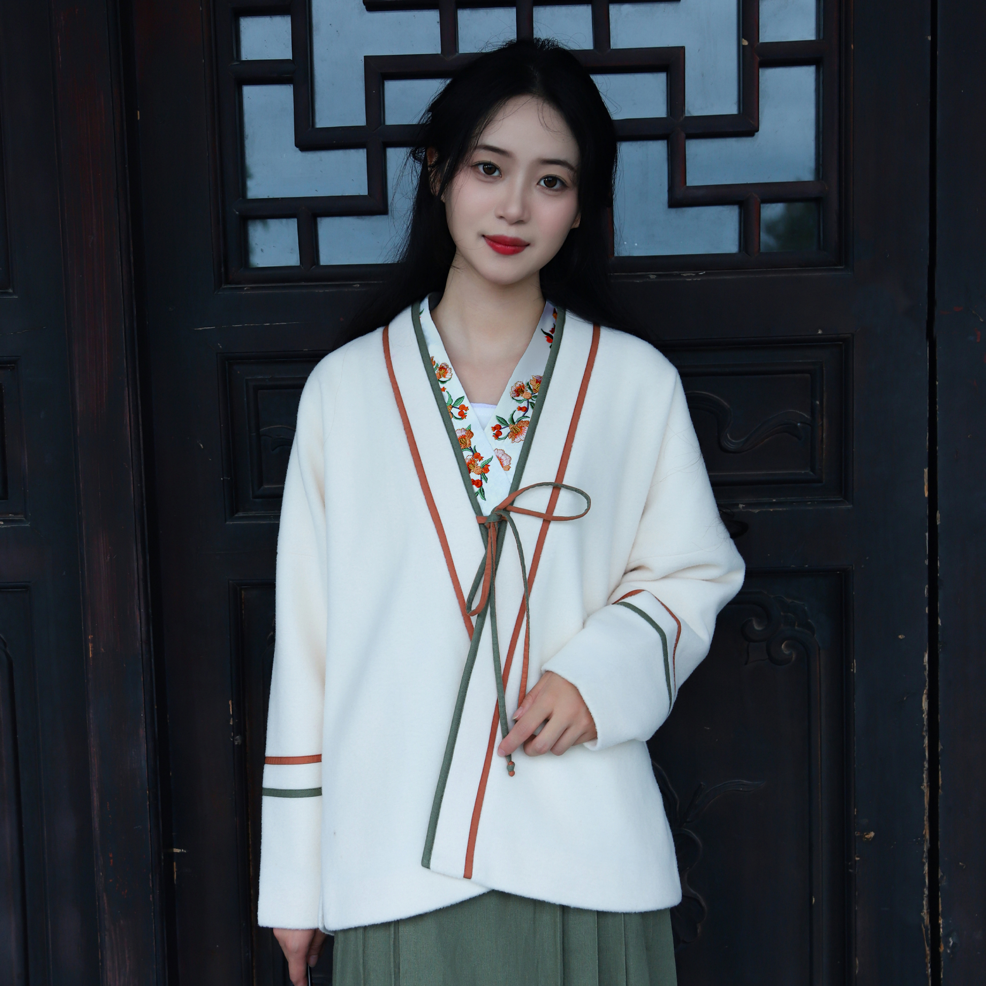 原创汉服呢外套改良三件套