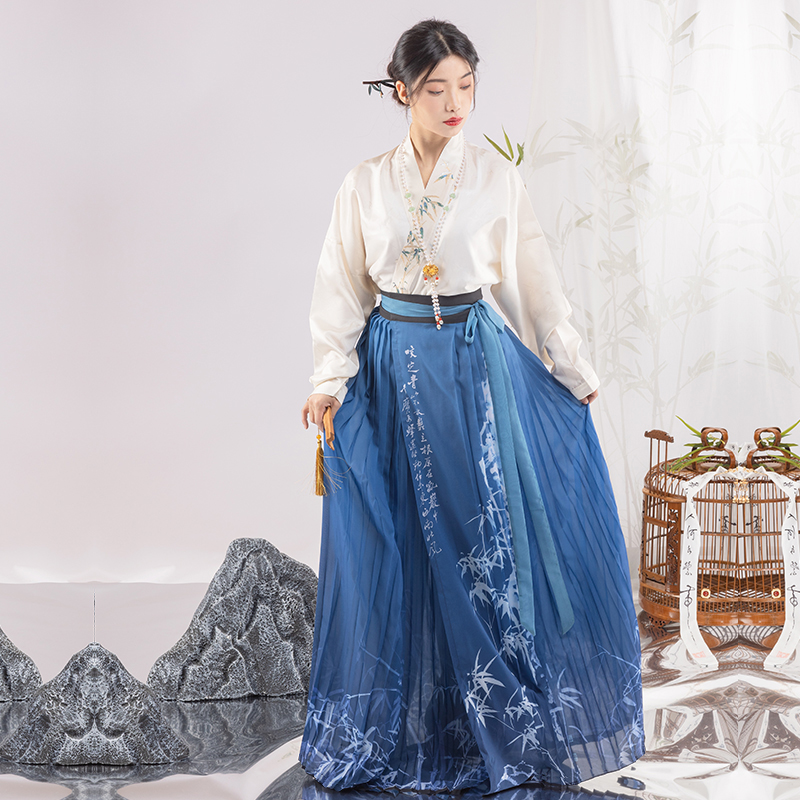 彩云涧2023春夏印花竹石图百迭裙