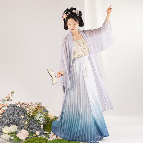 彩云涧夏渐变色长干寺褙子百迭裙