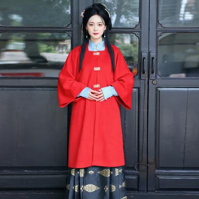 原创汉服毛呢外套日常穿搭套装冬