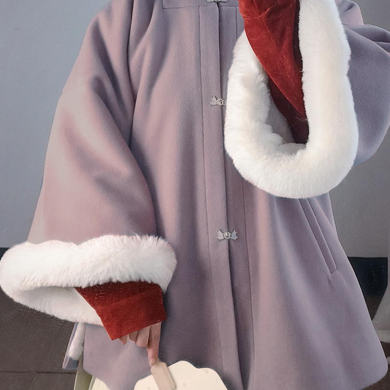 彩云涧明制汉服方领半袖冬款毛呢汉服星星呢保暖时尚百搭国风外套