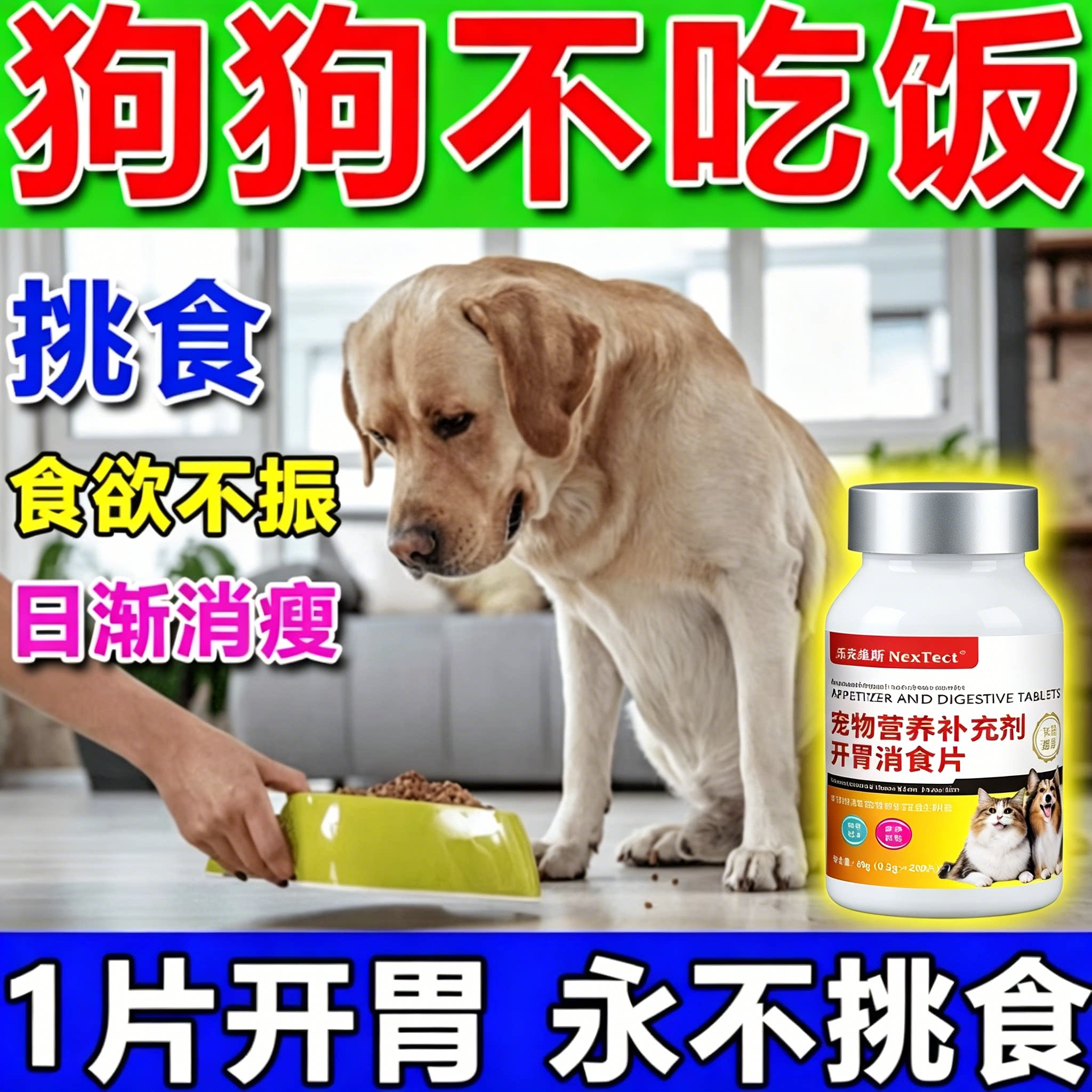 狗狗健胃消食片助消化宠物厌挑食不吃饭狗粮增食欲调肠胃增肥发腮