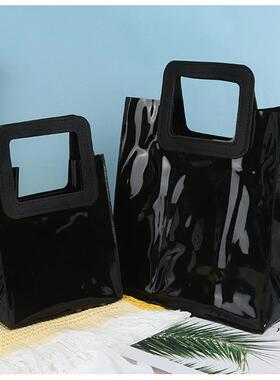 pvc手提袋黑色ins手拎果冻包定制印logo塑料礼物礼品包装爆款