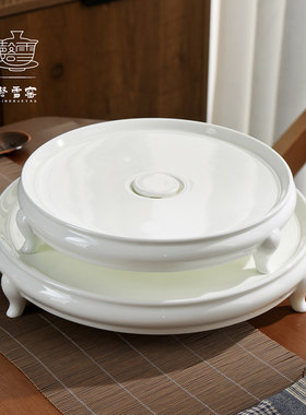 高端骨瓷茶盘接管排水式陶瓷茶船简约高档纯白潮汕功夫茶具