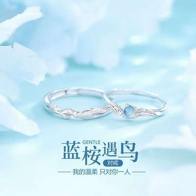 蓝桉与鸟情侣对戒轻奢高级学生党